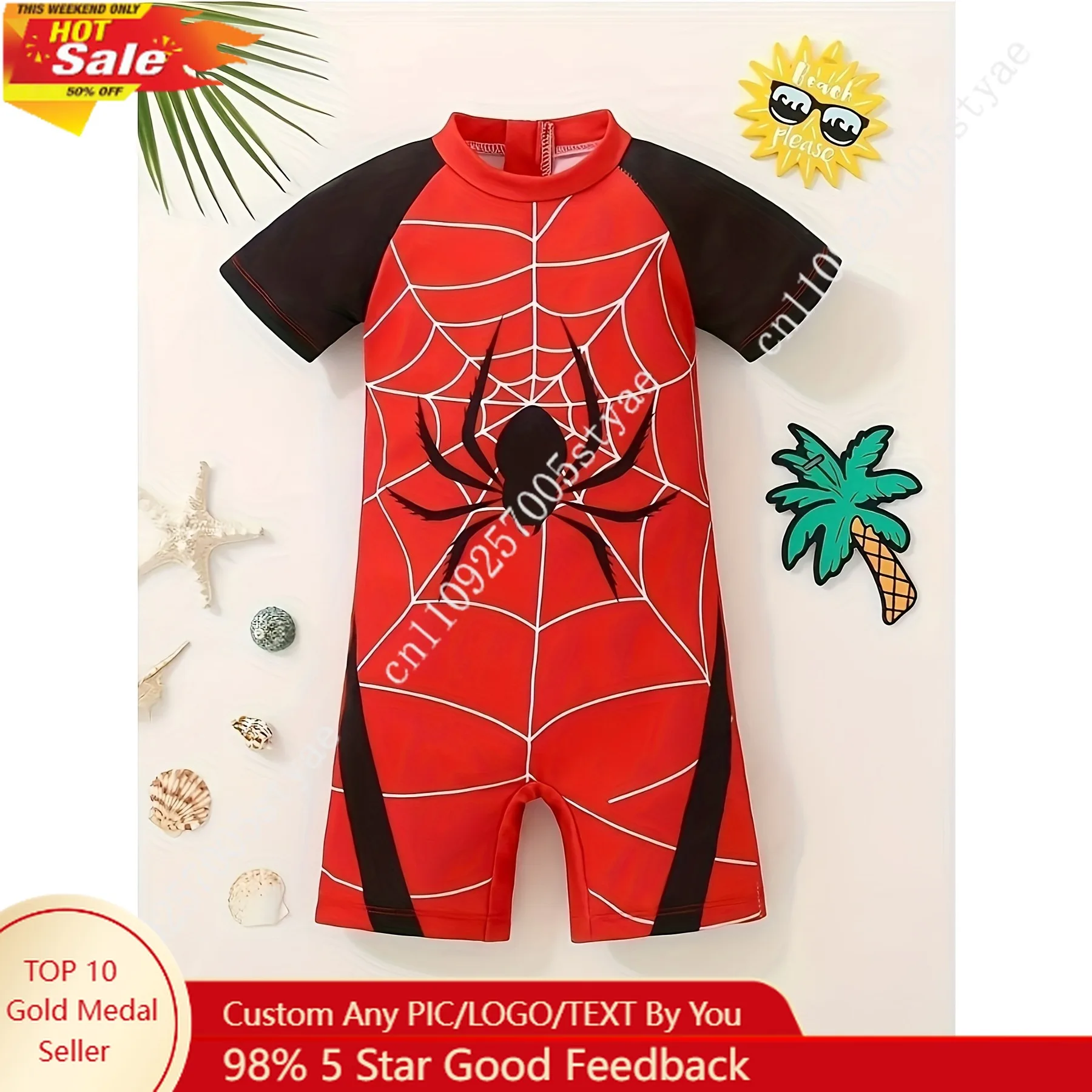 

Spider Pattern Boys Summer Swimsuit Beach Swimming Jumpsuit Flat Out Briefs