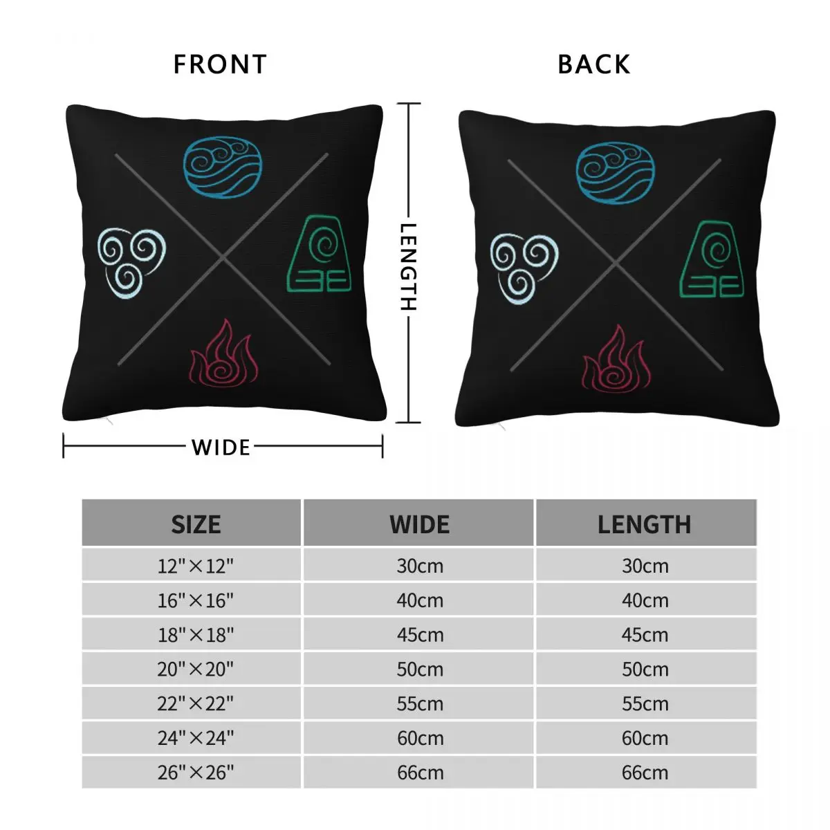 Avatar The Last Airbender Four Elements Pillowcase Pillows Cover Cushion Comfort Throw Pillow Cushions Used