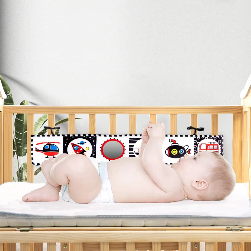 Baby Crib Book Toys for Newborns 6 12 Months Baby Accessories Sensory Toys Educational Black White Baby Toys Animal Cloth Book