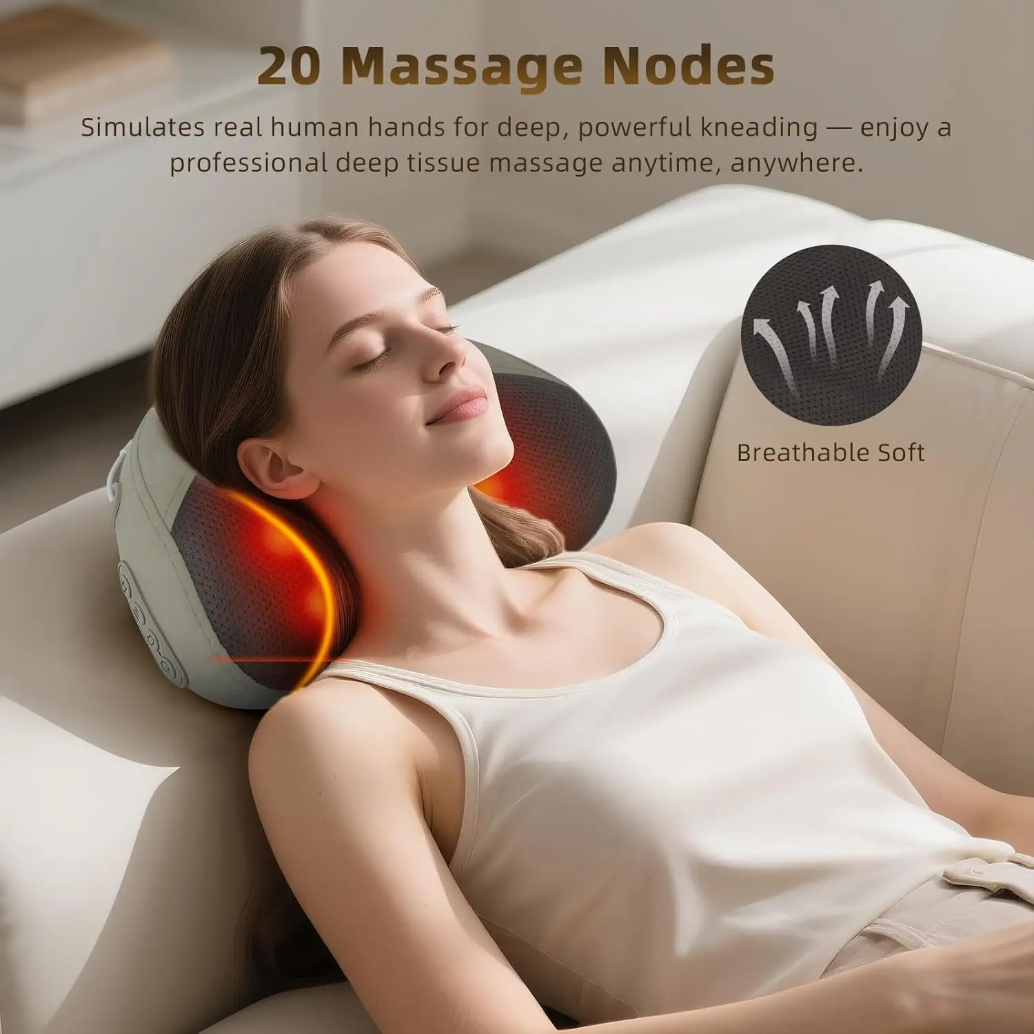 Shiatsu Back Massager with Heat, Neck Pillow for Pain Relief, Shoulder and Lumbar Support Cushion, Cervical Massage Pad for Scia