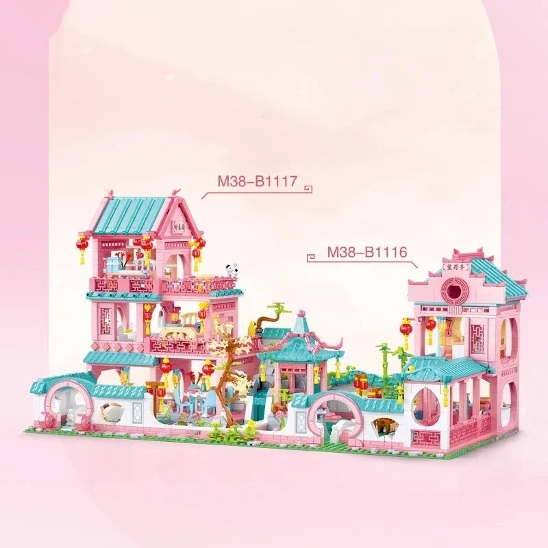 

Creative Courtyard Model Building Blocks Toy Sets Pavilion House Villa Architecture Cottage City DIY Bricks Toys for Girls Kids