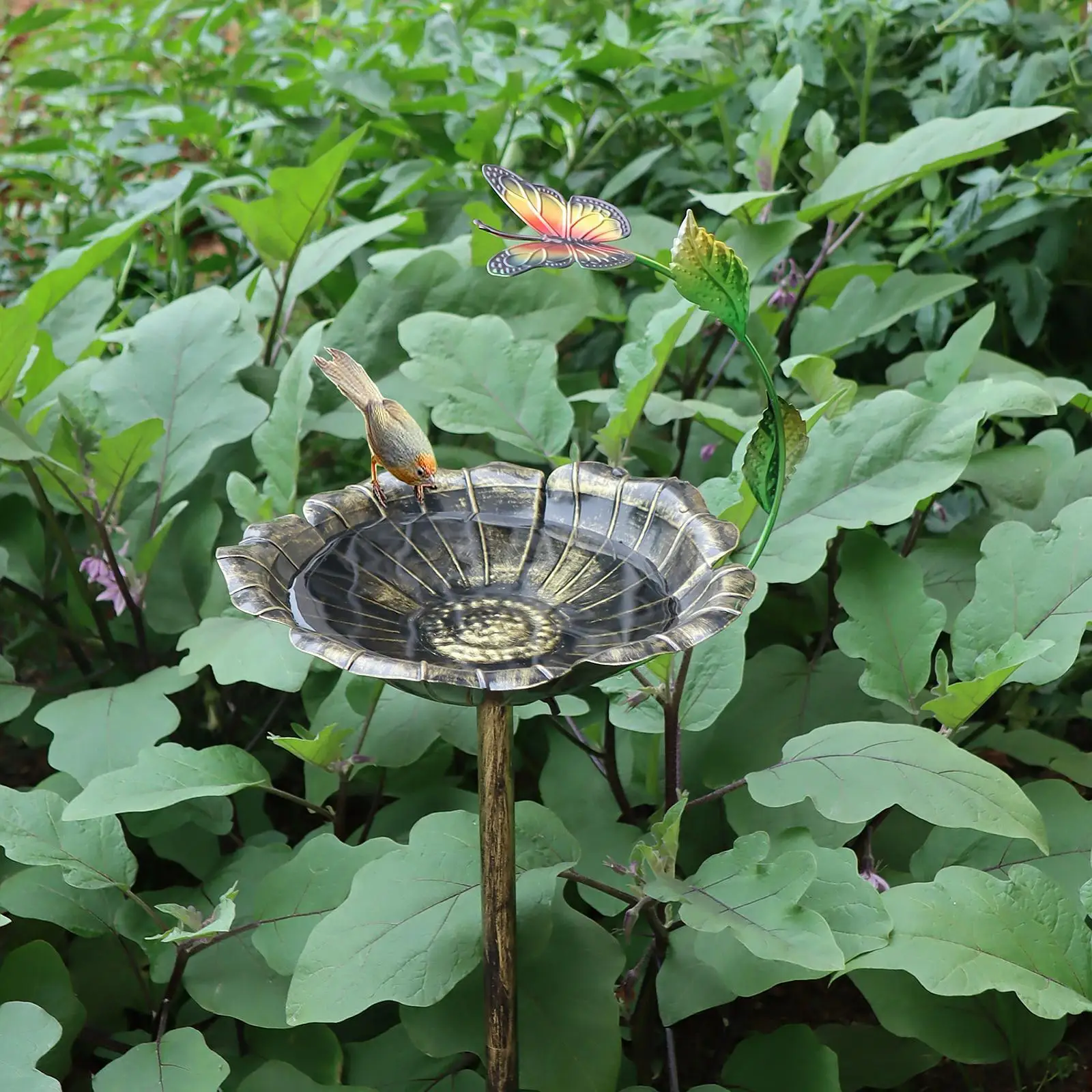 Metal Bird Bath for Outside Garden Birdbath Decor Sturdy Vintage Design Housewarming Feeder for Lawn Balcony Garden