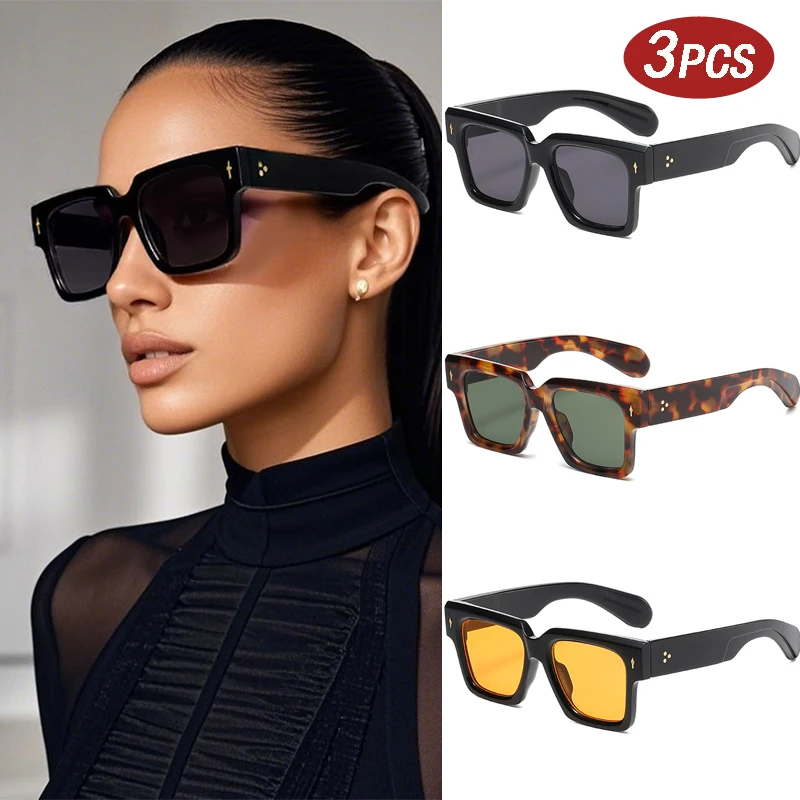 

Наборы из 3 шт., новые квадратные солнцезащитные очки в стиле ретро, женские металлические очки для ногтей с рисом, три ногтя, океанские кусочки, простые очки в большой оправе