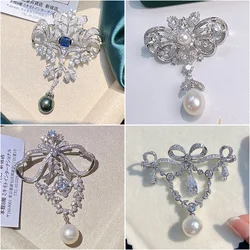 Retro Palace Style Luxury Micro-inlaid Zircon Tassel Brooches for Women Men Copper Corsage Clothing Pins Accessories Broche Gift