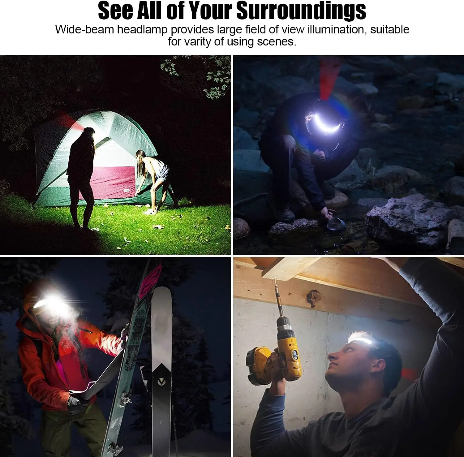 Lampe de Sauna LED Rechargeable, Faisceau Large, Étanche, pour la Pêche, Course à Pied, Camping