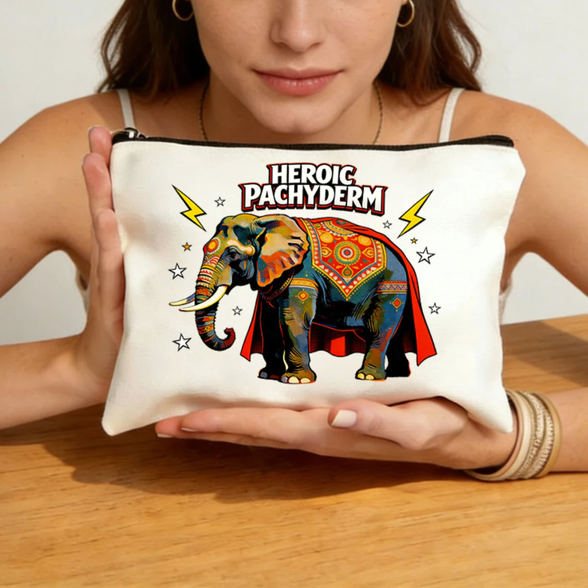 

1Pc Creative elephant-themed storage bag, fashionable loose change key bag, Indian elephant pattern canvas bag