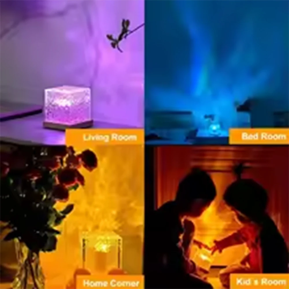 RGB 16Colors Ocean Wave Aurora Projector Night Light With Remote Control Rechargeable Table Lamp For Home Bedroom Decoration Use