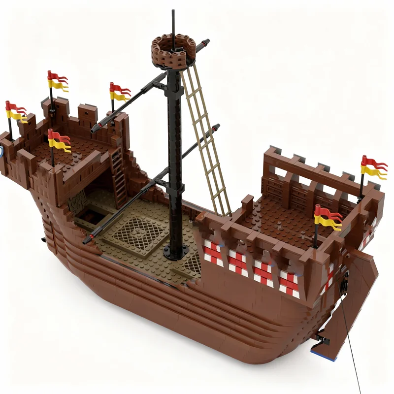 2200pcs MOC Medieval Ship Great Cogue Castle Model Building Blocks Construction Christmas Gifts Toy Creative DIY Idea Assemble