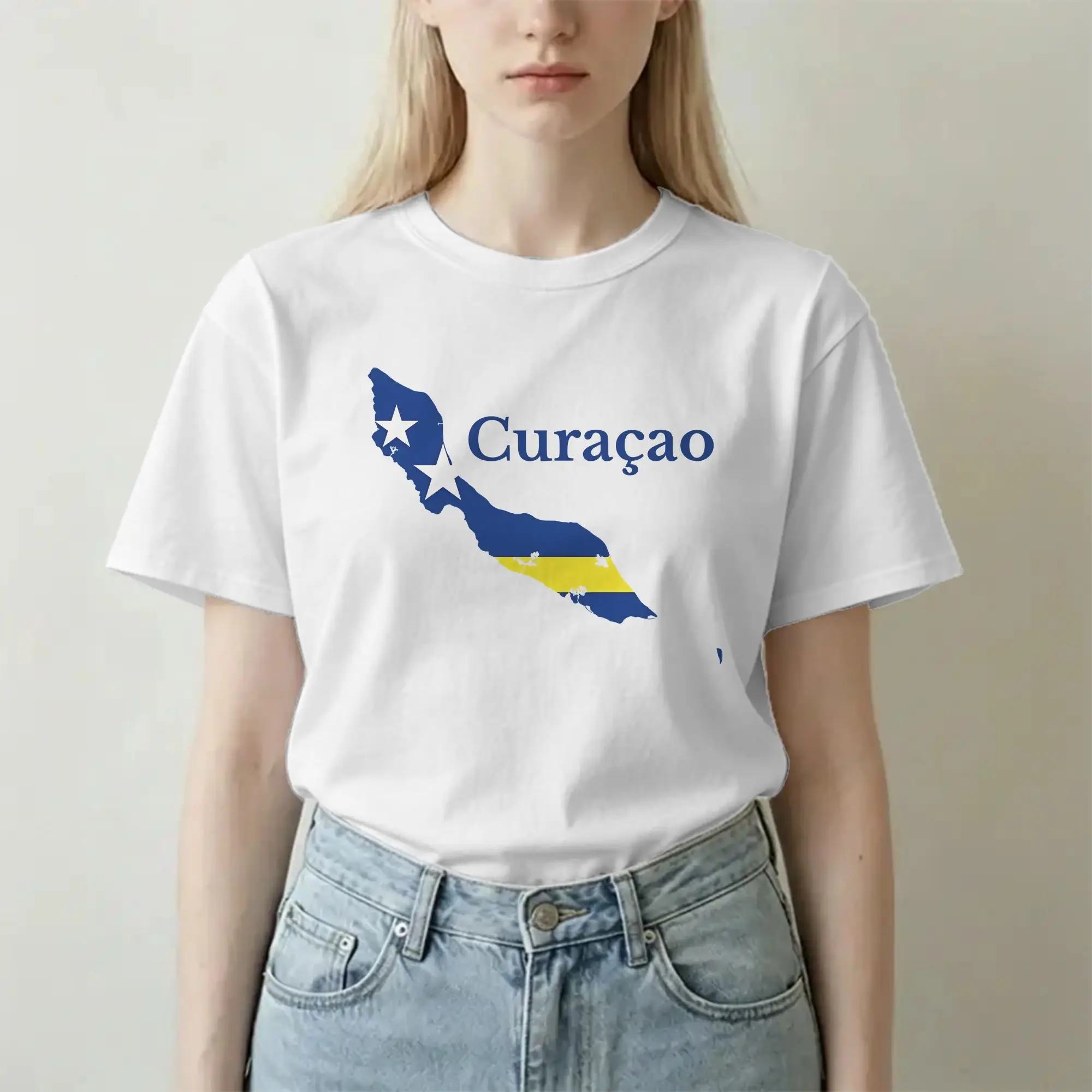Camisetas de Futebol de Curaçao para Homens e Mulheres, Camiseta com Mapa da Ilha e Bandeira do País, Camisetas de Manga Curta 100% Algodão, Roupas Pl