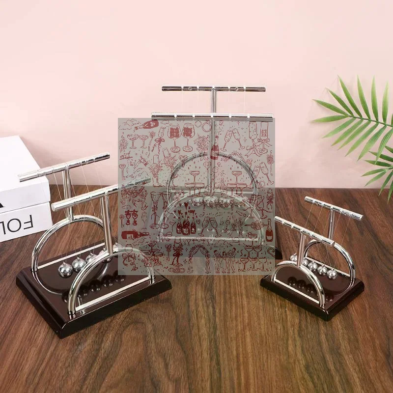 T Shape Newton Cradle Balance Pendulum Metal Swing Ball Physics Science Toy Desktop Ornament For Home Office Tabletop Decor Gif