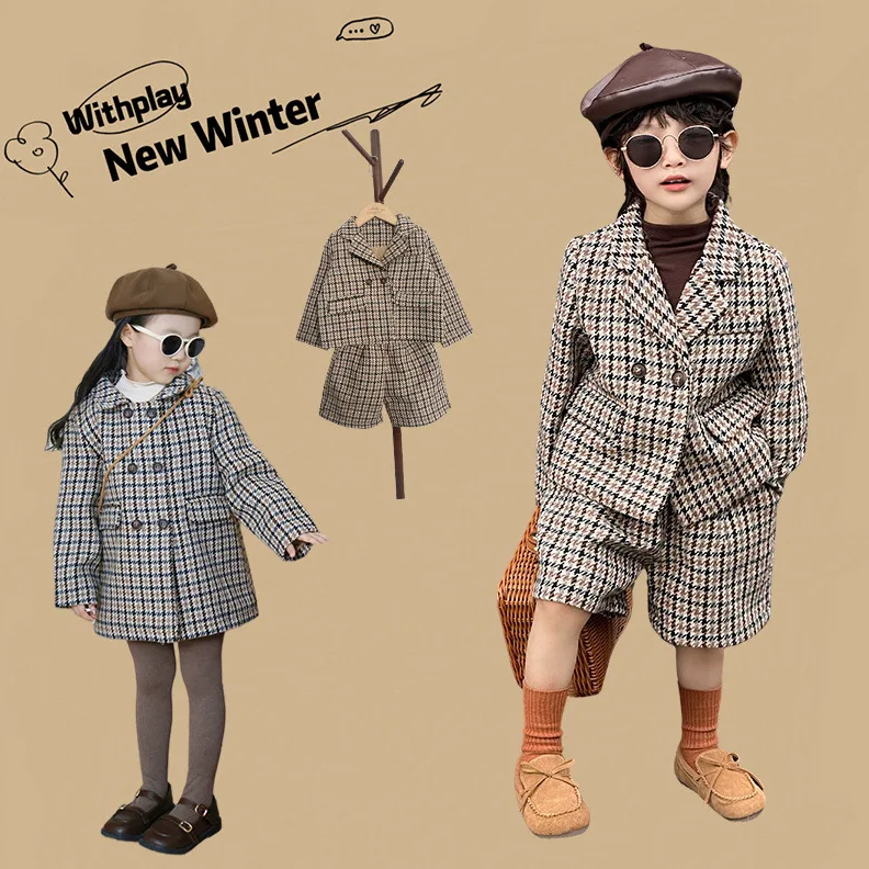 Winter Brother Sister Matching Warm Outifits Baby Twin Clothes Formal Child Boy Coat Shorts Two Piece Suit Kids Girl Long Jacket