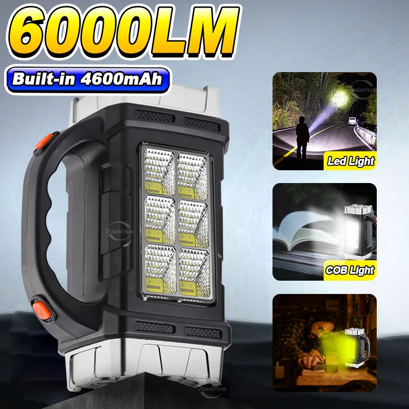 

38W LED Camping Lantern Rechargeable Powerful Flashlights COB Outdoor Solar Charging Light 4 Modes Emergency Portable Hand Lamp