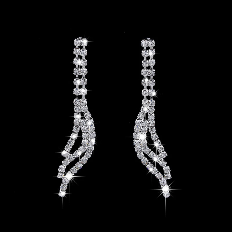 Shiny Elegant Femme Rhinestone Wedding Jewelry Sets Bridal Women Long Tassel Necklace Earrings Jewellery Set Accessories Gift