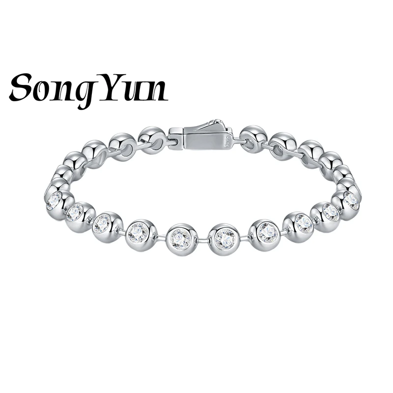 

SONGYUN Brand Jewelry 925 Sterling Silver Bracelet Moissanite Diamond Station Anniversary Ladies Rhodium Plated SYT Patent Bangl