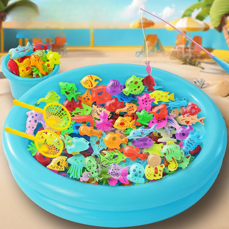 Magnetic Fishing Toy Pool for Boys and Girls, Fun Game for Playing Home, Summer Puzzle Square Night Market Stall Set