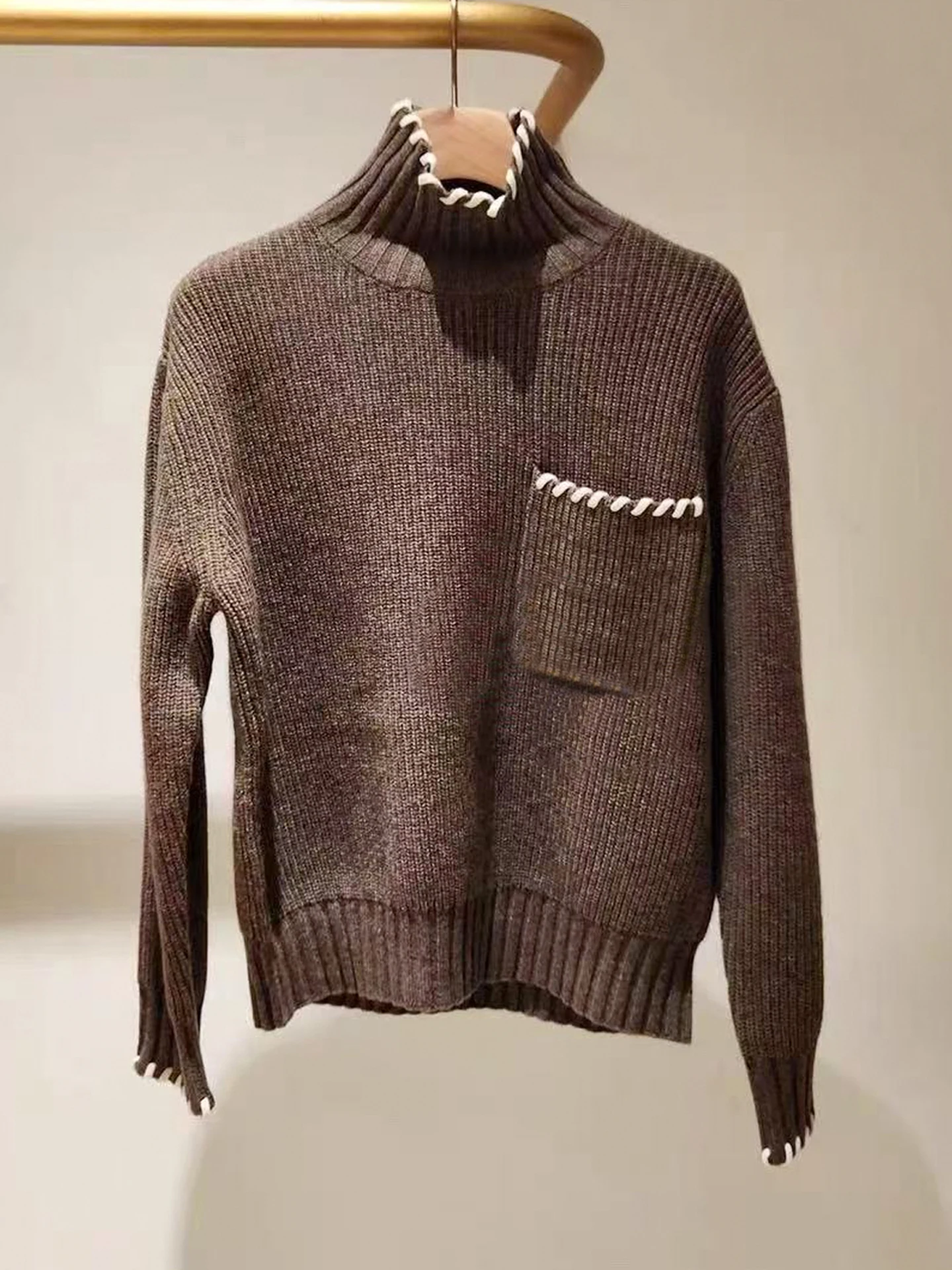 

Высоконечный вязаный свитер Lazy Sle, женский модный осенне-зимний топ, удобный дышащий длинный пуловер Sve Crew Ne