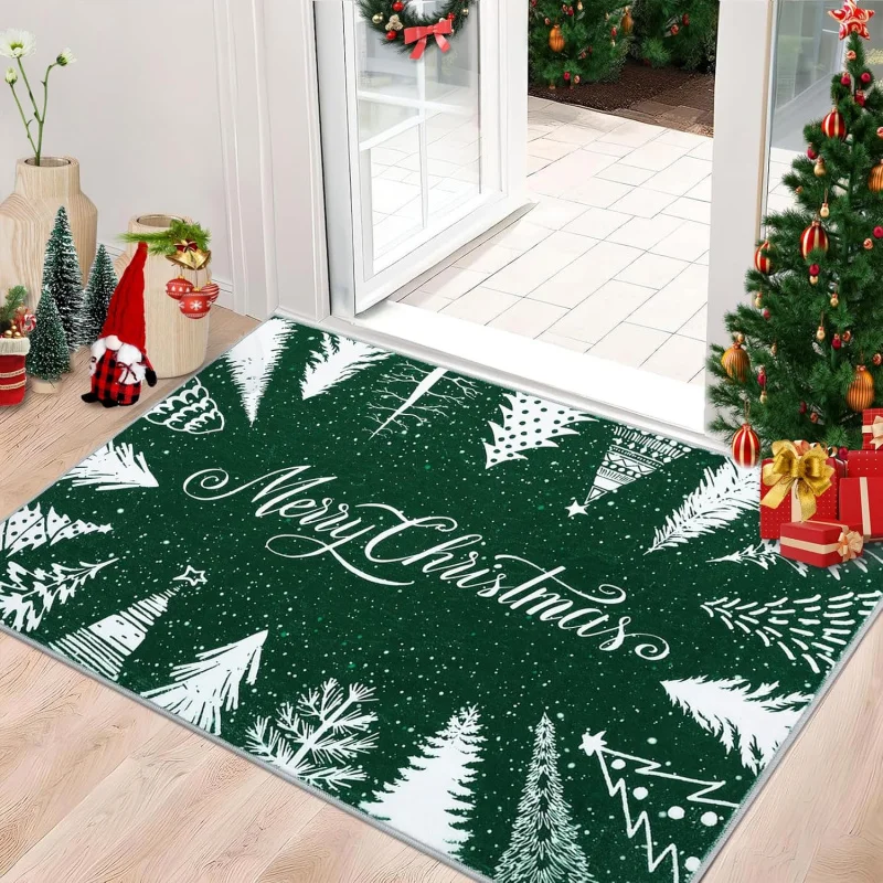 Christmas doormat indoor entrance decoration 61X90cm kitchen bathroom entrance flannel green floor mat