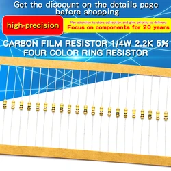 100pcs 1/4W Carbon Film Resistor 100ฮฉ~220Kฮฉ 5% Resistance 100 120 300 330 1K 1.5K 2.2K 3.3K 10K 20K 100K 150K 220K Ohm