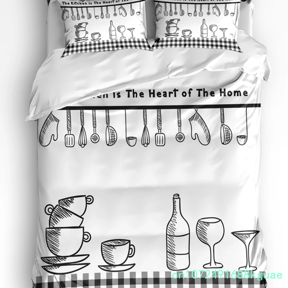 Kitchen Utensils Plaid Duvet Cover With Pillow Case Custom 3pcs Bedding Set Quilt Cover Double Bed Home Textile