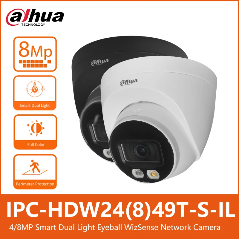 Dahua IPC-HDW2449T-S-IL 4MP IPC-HDW2849T-S-IL 4K 8MP Smart Dual Light Full-Color Eyeball WizSense Network Security IP Camera MIC