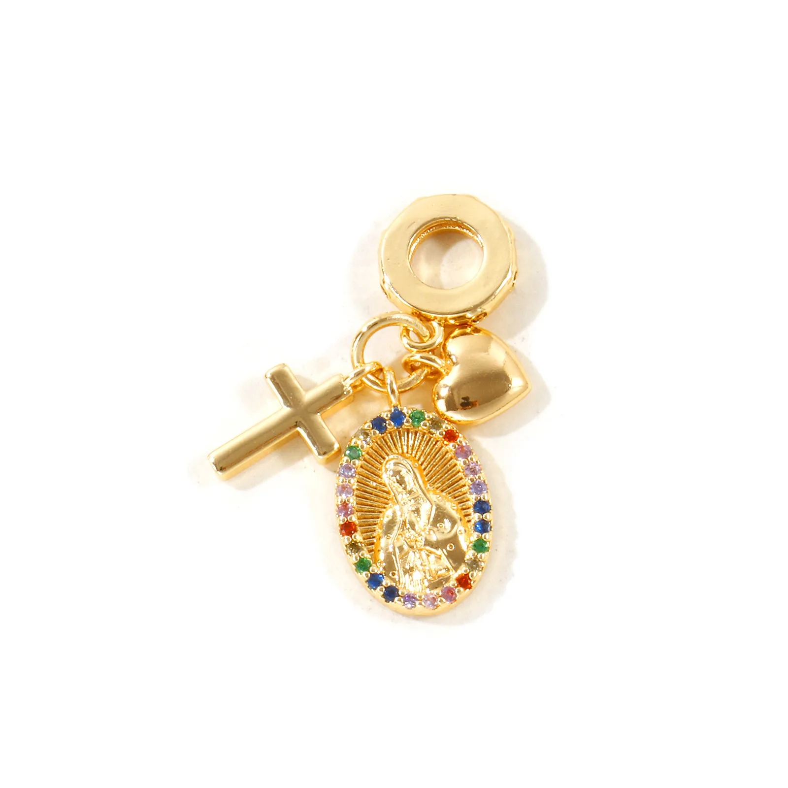 1 Stück religiöser Kreuz-Anhänger mit Jungfrau Maria, Zirkonia-Perlen, Messinganhänger für Halsketten, Schmuckherstellung, Großhandel. – Detail 1