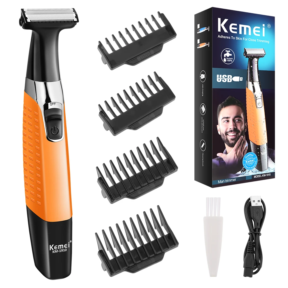 

Kemei KM-1910 Waterproof Electric Shaver Eyebrow Trimmer USB Rechargeable Razor Men's Beard Trimmer Shaving Machine