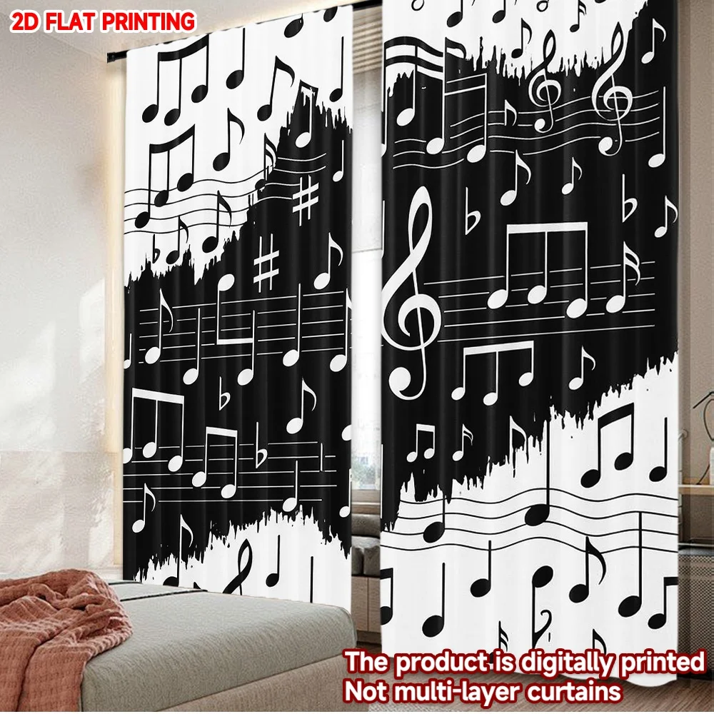 2D flat printing 2pcs Scene Curtains Musical Notes Symphony Digital Printed Polyester Drapes Family Party Decoration for Indoor