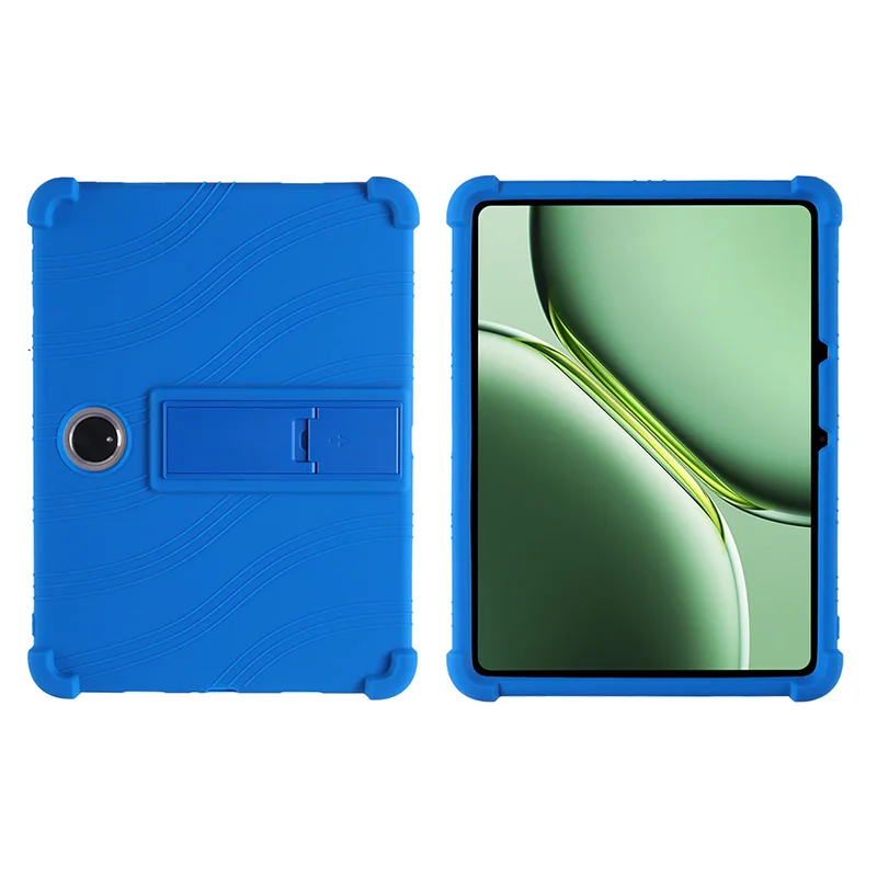 

For Oppo Pad 3 / OnePlus Pad Pro Silicone Case with Kickstand Rugged Protective Cover - Dark Blue