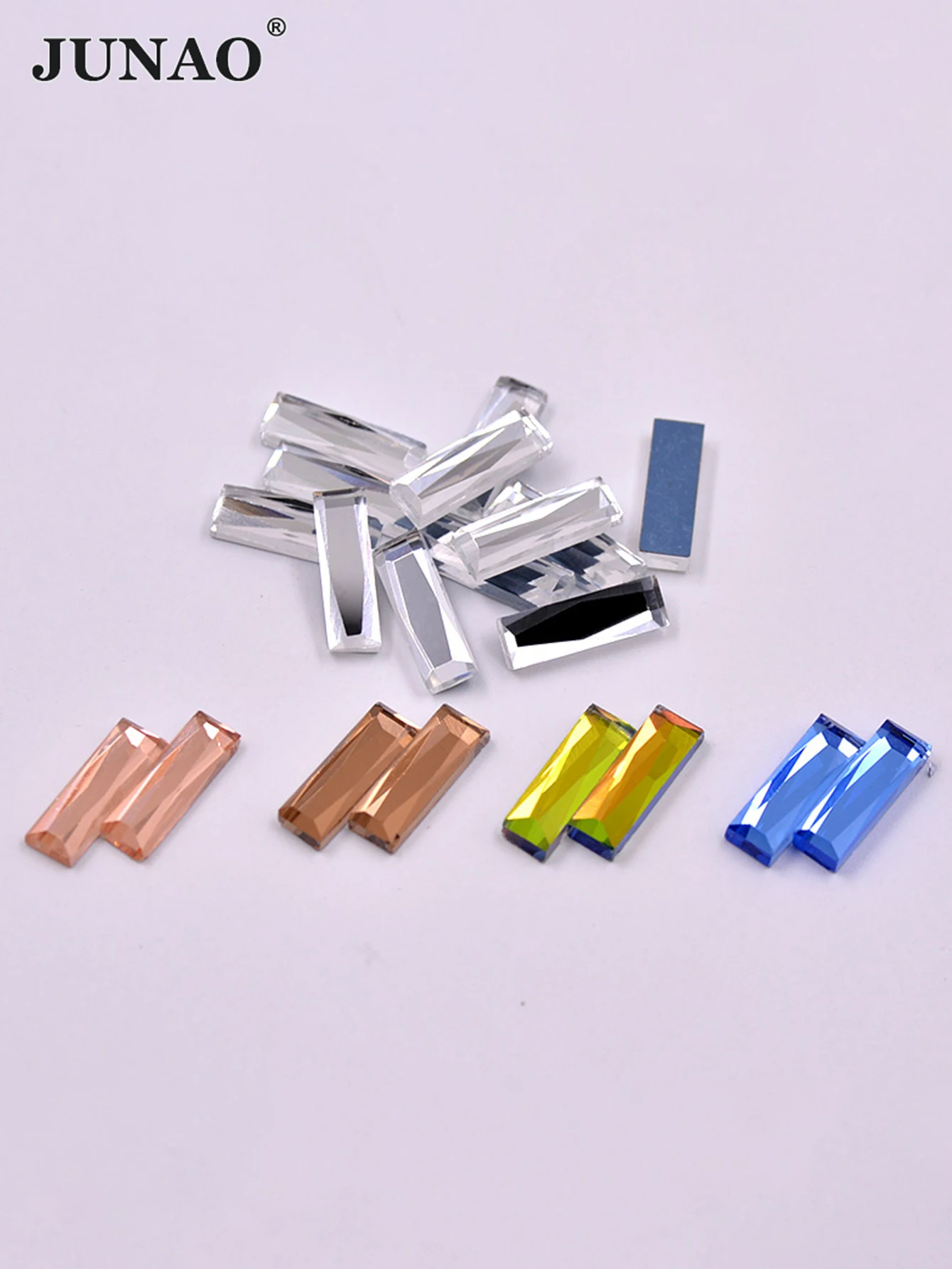 JUNAO 5*15mm 7*21mm Clear Glass Rectangle Rhinestone Flat Back Decoration Crystal Stone Non Hotfix Strass DIY Jewelry