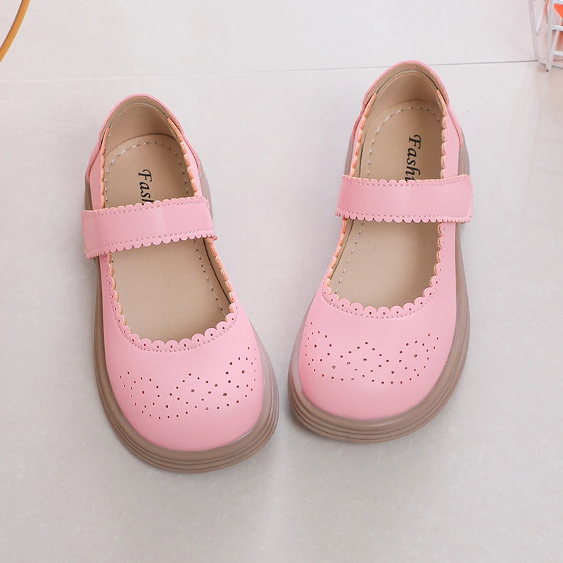 2023 New Soft Girls Casual Shoes Lace Solid Color Non-slip Kids Fashion Leather Shoes Non-slip Children Shallow Loafer Round-toe