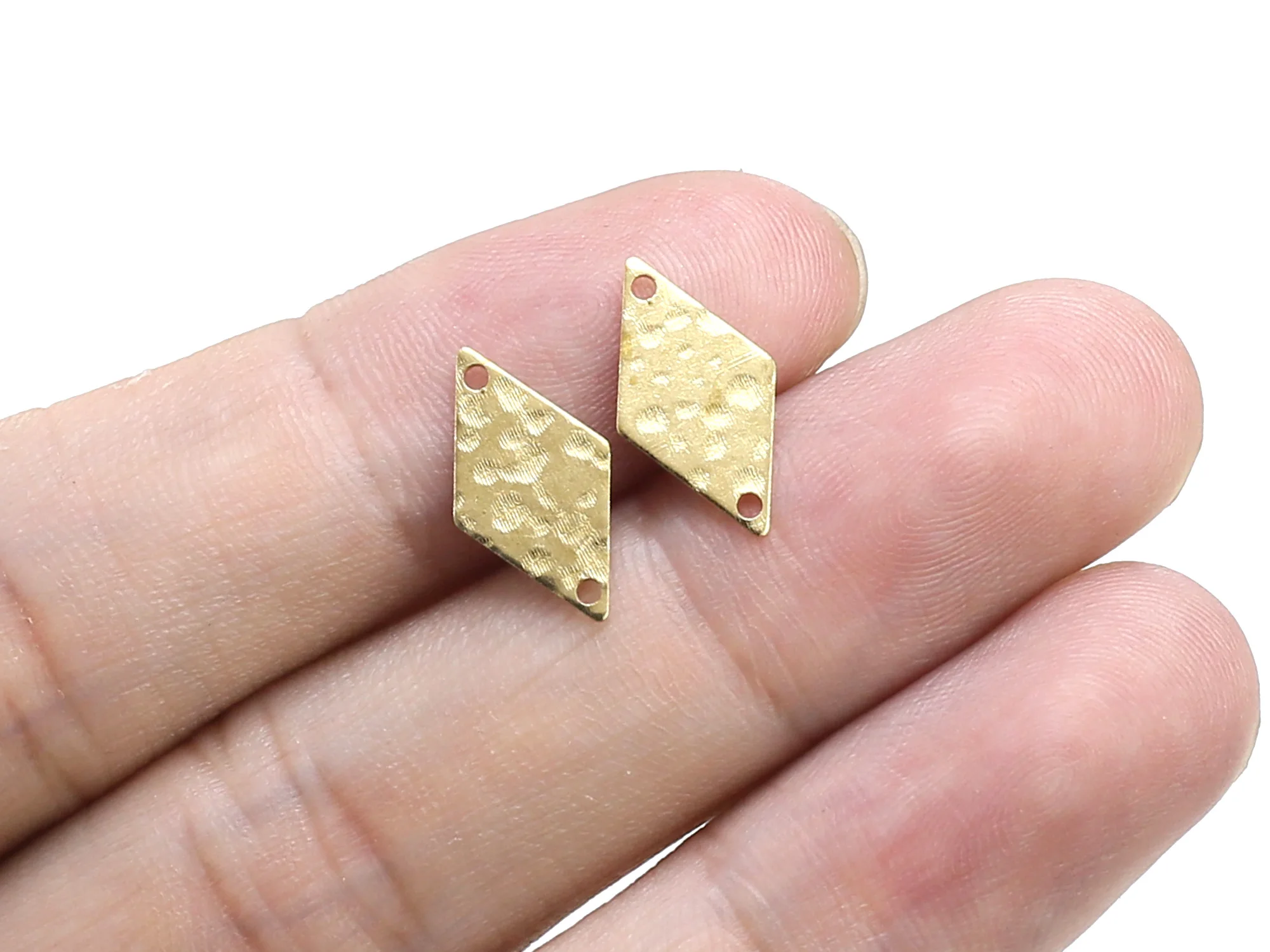 50pcs Rhombus Earring Connector, Hammered Brass Charms, Link Chain Connector, Earring Findings, 15x8.3x0.6mm, Jewelry Making R14