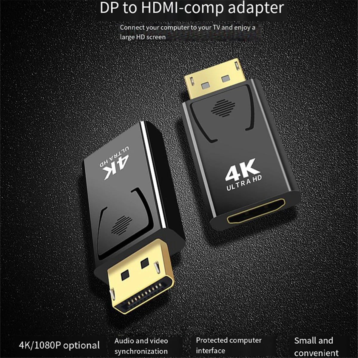 Adaptador de vídeo Compatible con 4K Dp a HDMI, convertidor de Monitor de TV de ordenador Compatible con Displayport macho a HDMI para PC TV