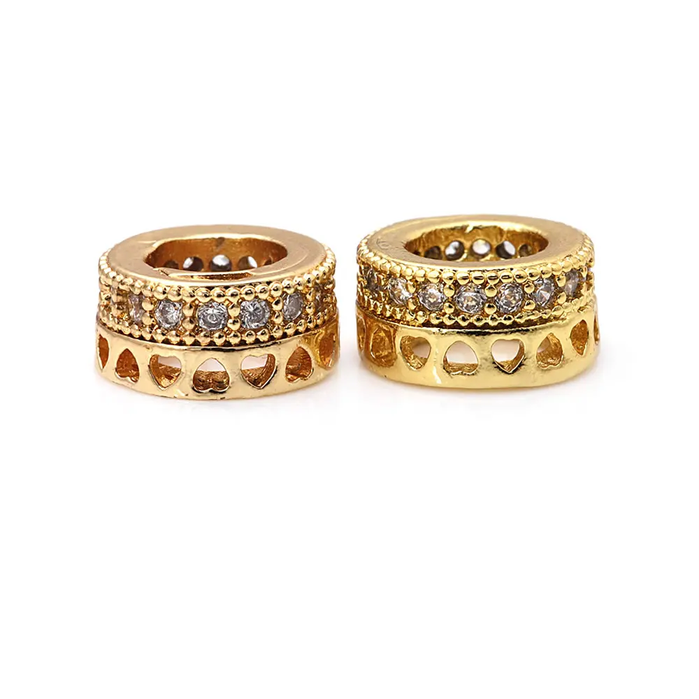 18K Gold Color Brass Zircon Large Hole Wheel Spacer Beads Bracelets Beads High Quality Diy Jewelry Accessories Making Materials