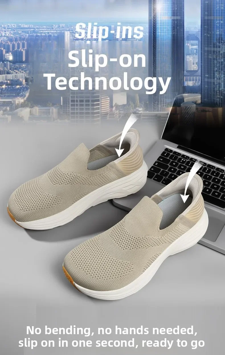 New Men Wide Toe Slip On Mesh Sneakers Breathable Thick Sole Shock Absorbing Walking Shoes Casual Commuting Shoes