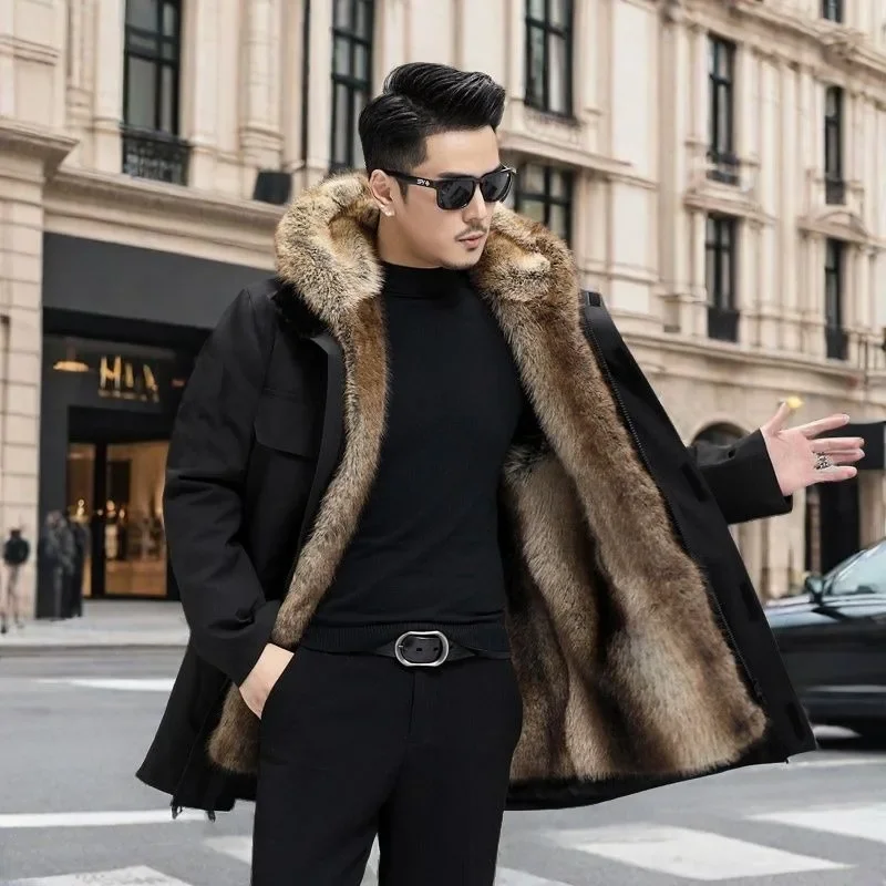 Fur One-piece New Men Clothing High Quality Parka Jacket Fur Men's Pie Overcome Mink Detachable Liner Thickened Mid-length Coat