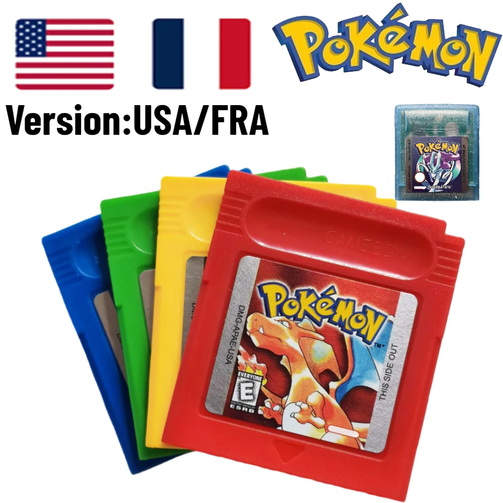 16-Bit Pokémon GBC Spielkassette Rot Blau Grün Gold Silber Kristall Gelb Version USA FRA Version Kinder Erwachsene Sammlergeschenk