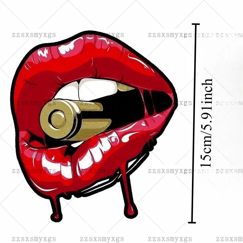 Red Lips & Bullet Dripping Blood Vinyl Car Stickers,Waterproof Decals For Bumper,Car Side,Motorcycle Personalized Decor view 2