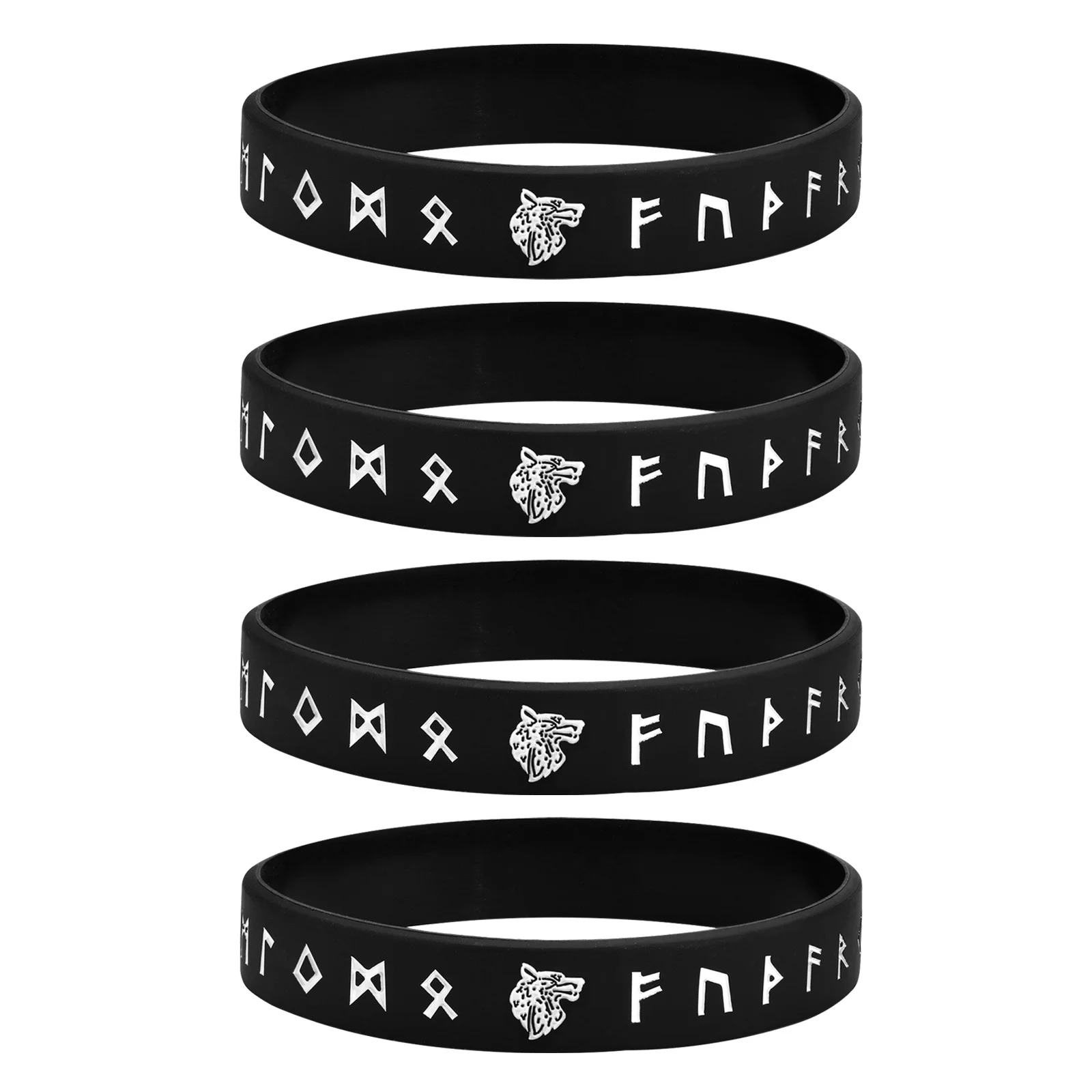 Vnox Dropship 1/2/3/4 Pcs Norse Viking Wolf Bracelet for Men,Black/White Nordic Runes Silicone Rubber Band Wristband Bangle