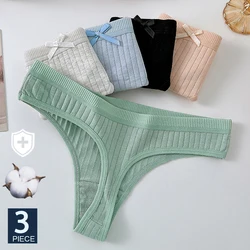 FINETOO 3PCS Women's Panties Fashion Striped Thongs Soft Cotton Underwear Sexy Lingerie Sports Breathable G-String T-Back M-XXXL