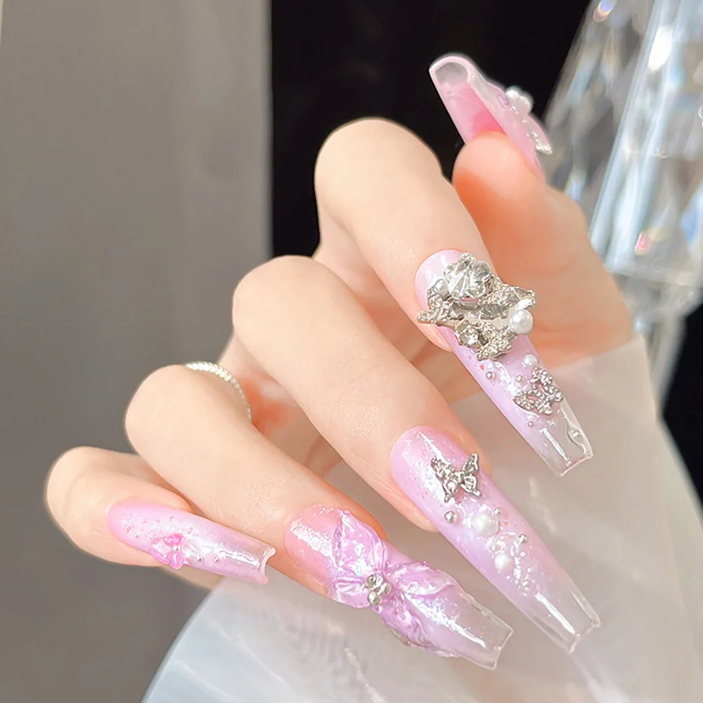 - سحر المرآة - تصميم مذهل للأظافر الحلي فراشة زهرة كريستال تزين إطار مرآة مجوهرات فضية معدنية مسمار سبيكة 404 #2