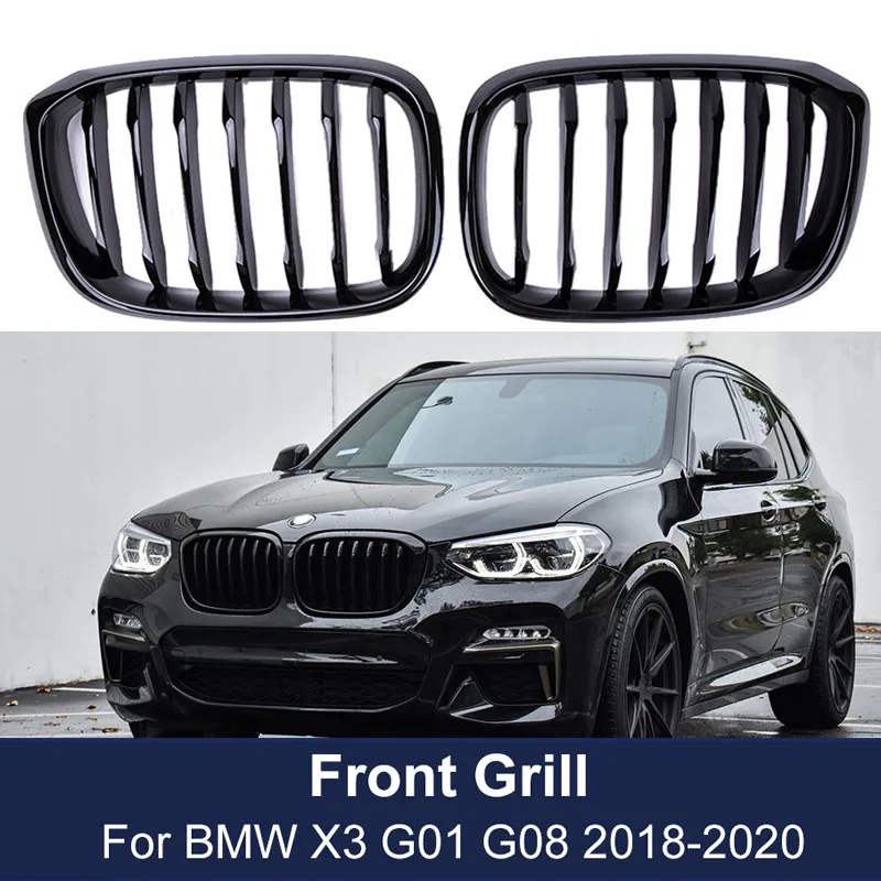 

2Pcs Car Front Kidney Grills For BMW3 4 X3 X4 G01 G02 G08 2018-2021 Single Line 1slat Gloss Matte Black Bumper Accessories