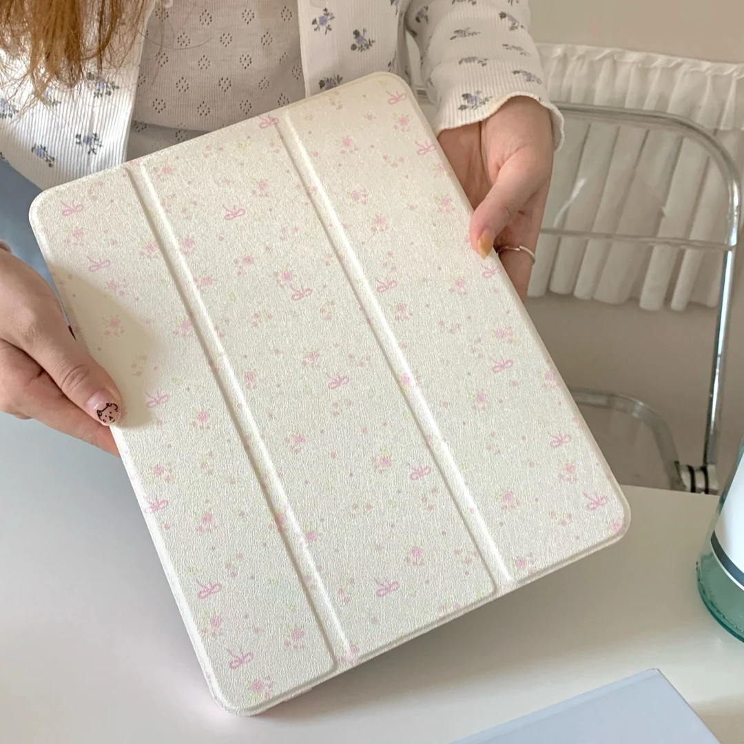 연필꽂이 포함 심플한 풀 스크린 꽃 거울, iPad 10.2 iPad Air 5 4 세대 10.9 iPad 9.7 5 6th 2024 Pro11 케이스