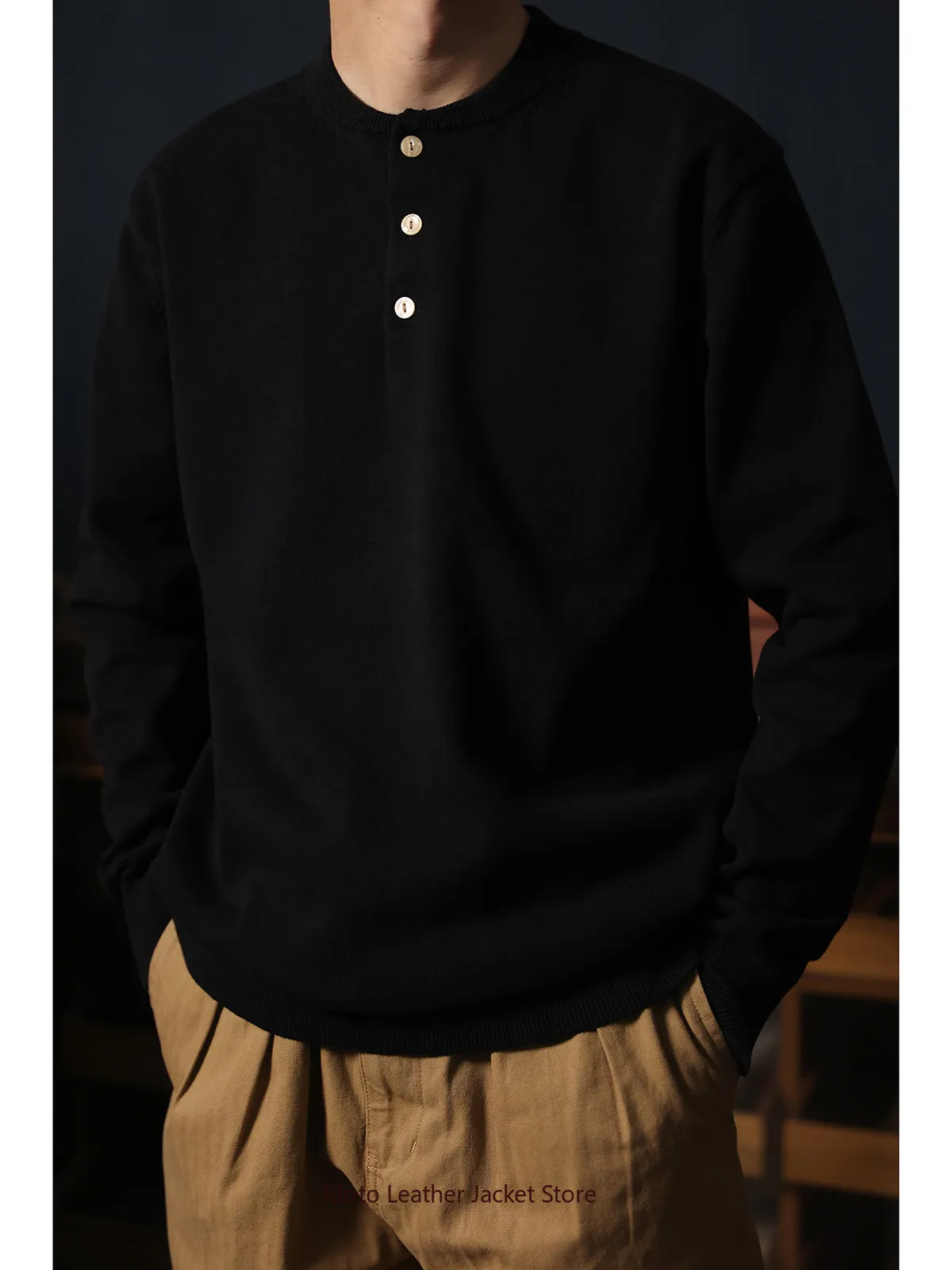 Solid Color Henley Long Sleeve T-Shirt Basic All Match Pullover Knit Top Casual Bottoming Tee