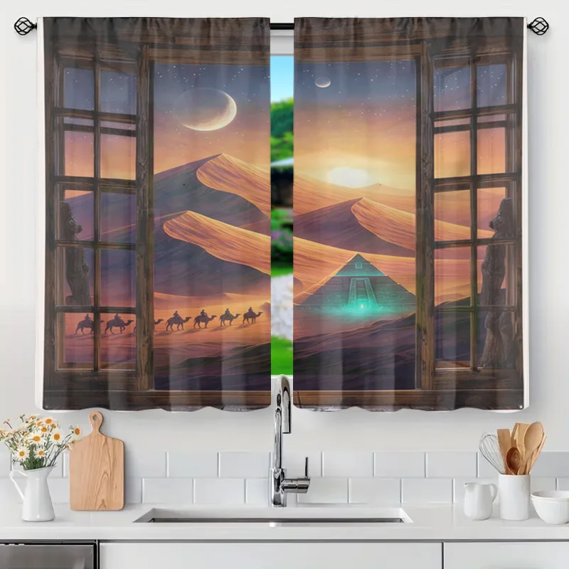 Boho Sunset Desert Curtains Window Filter Decorative Dune Moon Landscape Privacy Window Treatment Panel