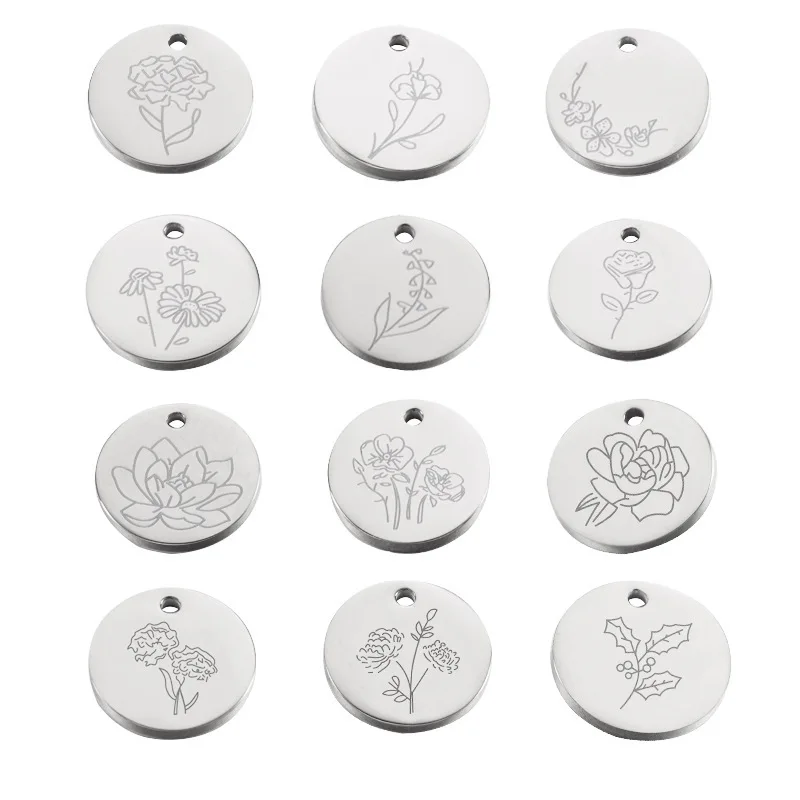 

12pcs/lot Stainless Steel Birth Month Flower Charm 1-12 Monthly Flower Letters Pendants for DIY Designer Birthday Gifts Jewelry