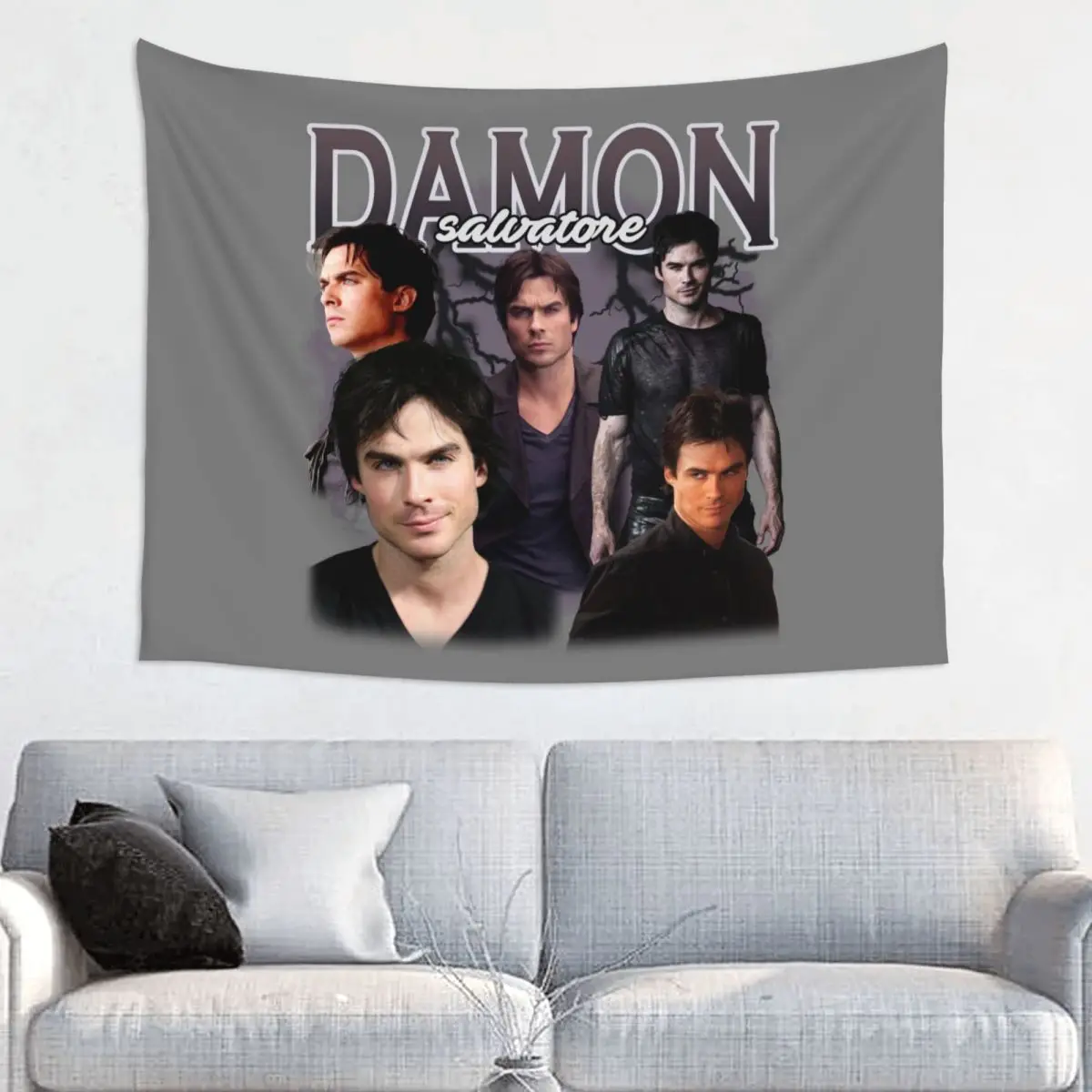 Damon Salvatore Tapestry Wall Hanging Wall Tapestry The Vampire Diaries Ian Somerhalder Tv Series INS Throw Rug Blanket Decor