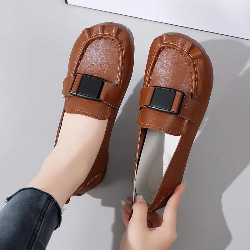 Mocasines planos con plataforma para mujer, calzado de cuero auténtico, sin cordones, novedad de primavera, 2024