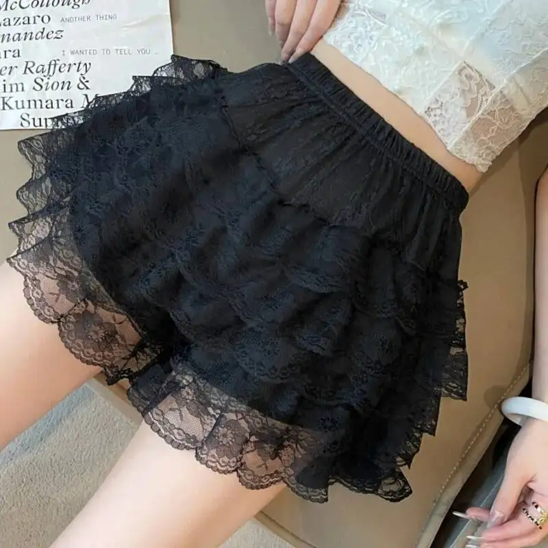 2025 Floral Lace Lolita Safety Pants Women Summer Shorts Underpants Multilayer Cake Skirt Princess Loose Shorts Thin Bottom