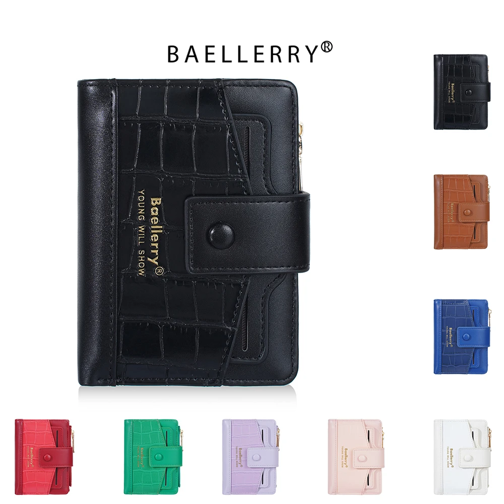 

Женский ультратонкий короткий кошелек Baellerry, кожа с крокодиловым узором, дизайн с металлической пряжкой, простой и стильный держатель для карт