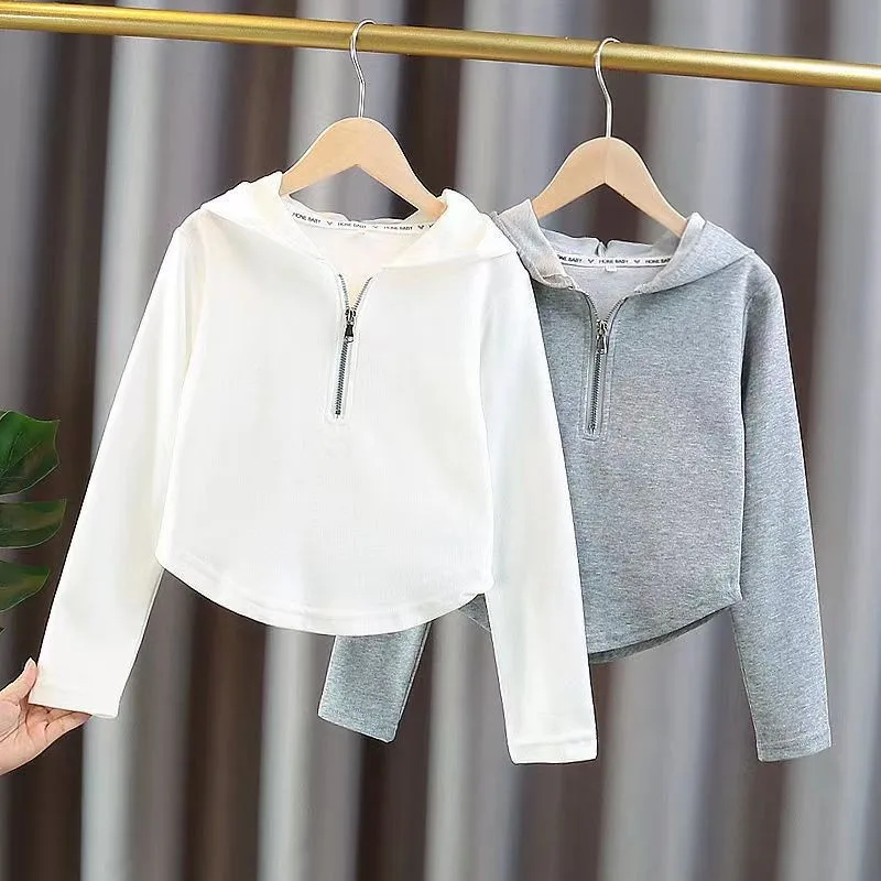 Spring Autumn New Girls Hoodie Solid Color Self-Cultivation Minimalist Long Sleeve Pullover For 3-14Y Teen Kids Sweatshirt